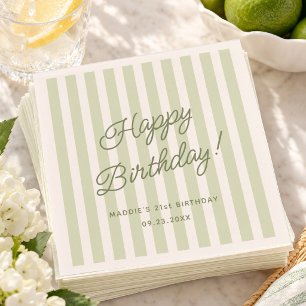 Sage Green Birthday Coastal Chic Custom Name Napkin