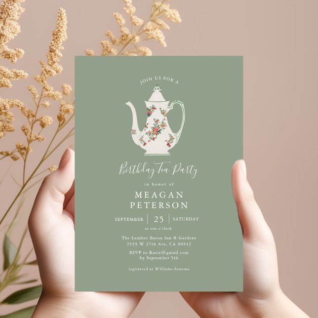 Sage Green Birthday Party Tea Party  Invitation (Creator Uploaded)