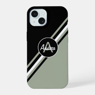 Sage Green , Black and white personalised iPhone 15 Case