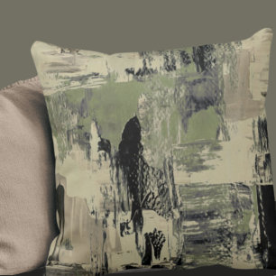 Sage Green & Black Artistic Abstract Cushion