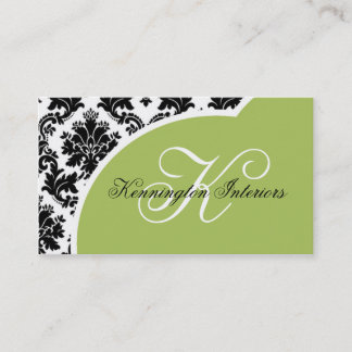 Sage Green Black Damask Business Cards