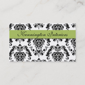 Sage Green Black Damask Lace Business Cards