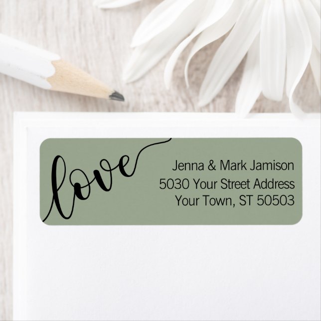 Sage Green Black Love Script Return Address (Insitu)