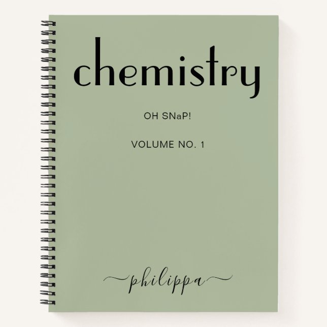 Sage Green Black Personalised Chemistry Notebook (Front)