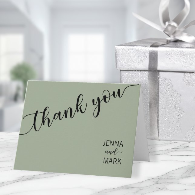 Sage Green Black Script Love Thank You Card (Creator Uploaded)