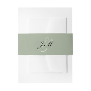 Sage Green Black Script Minimalist Wedding Invitation Belly Band