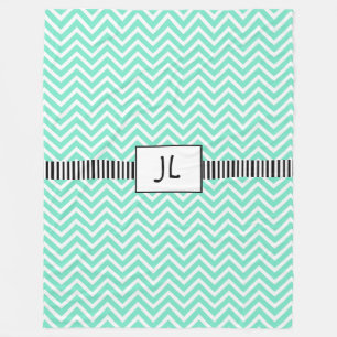 Sage Green Black Striped Monogrammed Fleece Blanke