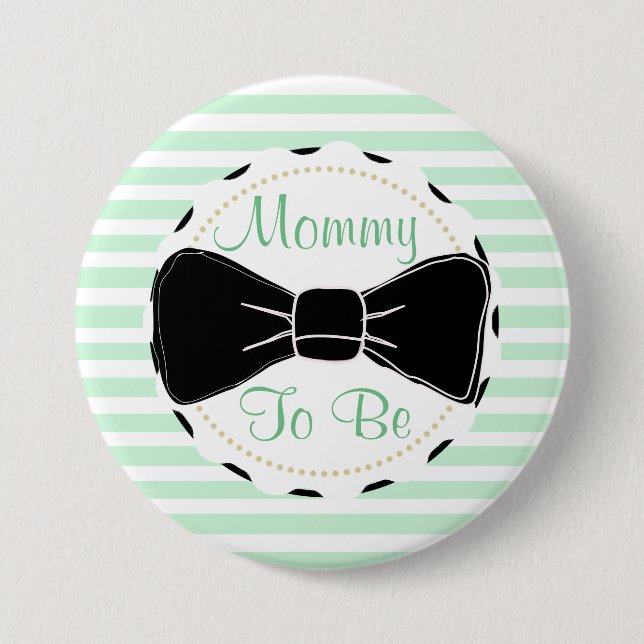 Sage Green Black Stripes Mummy to be Baby Shower 7.5 Cm Round Badge (Front)