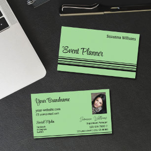 Sage Green Black Stripes with Photo Professional Business Card
