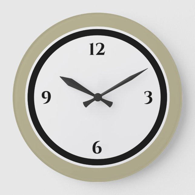 Sage Green Black & White Minimalist Large Clock (Front)