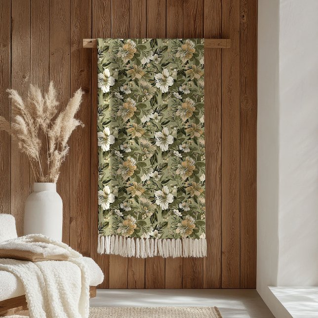 Sage Green Blanket Elegant Gold Floral Accent (Sage Green Blanket Elegant Gold Floral Accent)