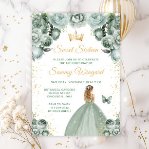Sage Green Blonde Hair Princess Sweet Sixteen Invitation