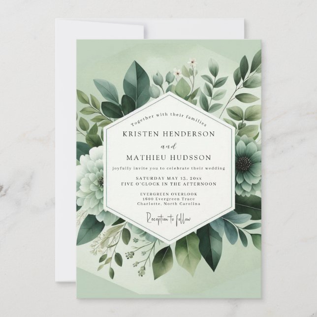 Sage Green Bloom Enchantment Wedding Invitation (Front)