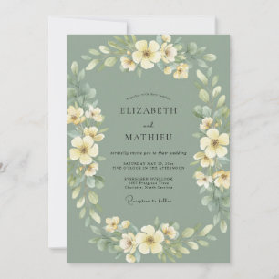 Sage Green Bloom Wreath Wedding Invitation