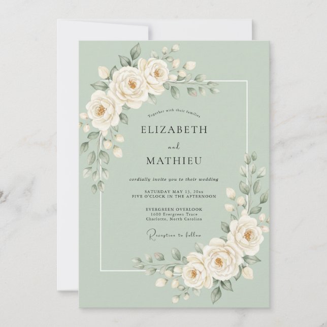 Sage Green Blooming Romance Wedding Invitation (Front)