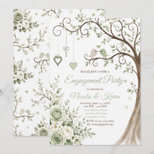 Sage Green Blossom Engagement Party Invitation