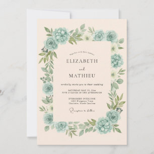 Sage Green Blossom Flourish Wedding Invitation
