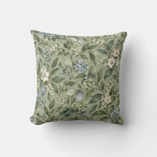 Sage Green Blue Botanical Floral Pattern Cushion