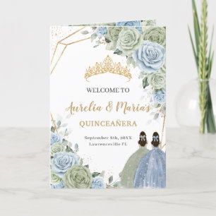 Sage Green Blue Floral Quinceañera Order of Events Programme