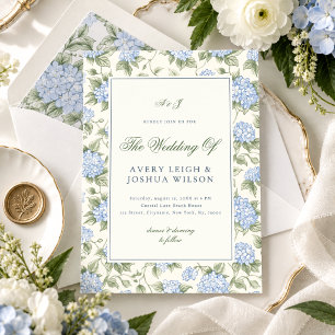 Sage Green Blue Hydrangea Monogram Garden Wedding Invitation