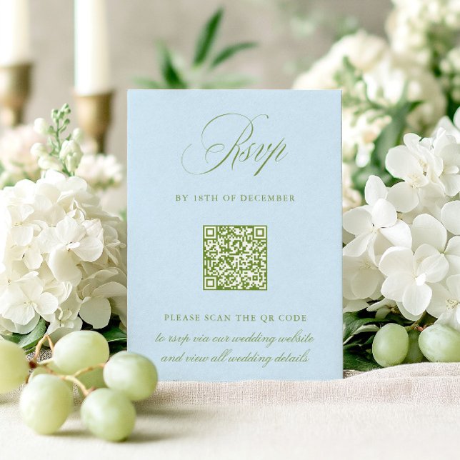 Sage Green & Blue QR Code RSVP Wedding Card (Sage Green & Blue QR Code RSVP Wedding Card)