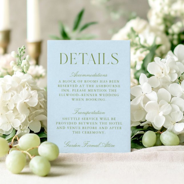 Sage Green & Blue Wedding Details Enclosure Card (Sage Green & Blue Wedding Details Enclosure Card)