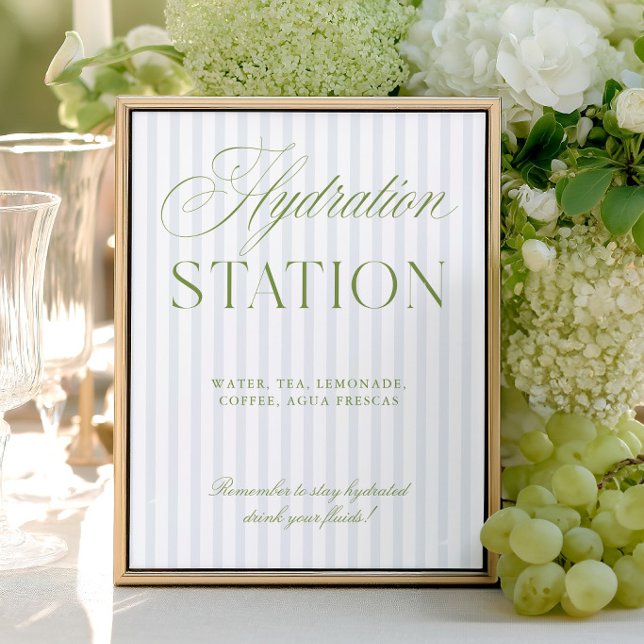 Sage Green & Blue Wedding Hydration Station Sign (Sage Green & Blue Wedding Hydration Station Sign)