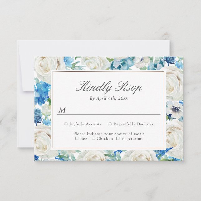 Sage Green Blue White Botanical Floral Border RSVP (Front)