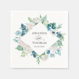 Sage Green Blue White Pastel Floral Wedding Napkin