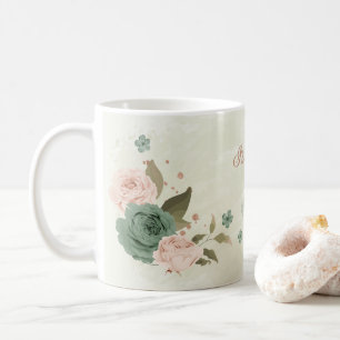 sage green blush floral  coffee mug