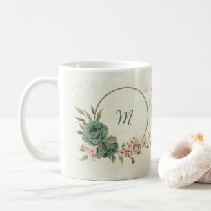 sage green blush floral coffee mug