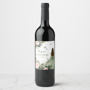Sage Green Blush Floral Princess XV Años Wine Label
