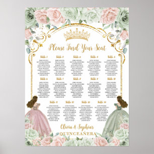 Sage Green Blush Floral Quinceanera Seating Chart
