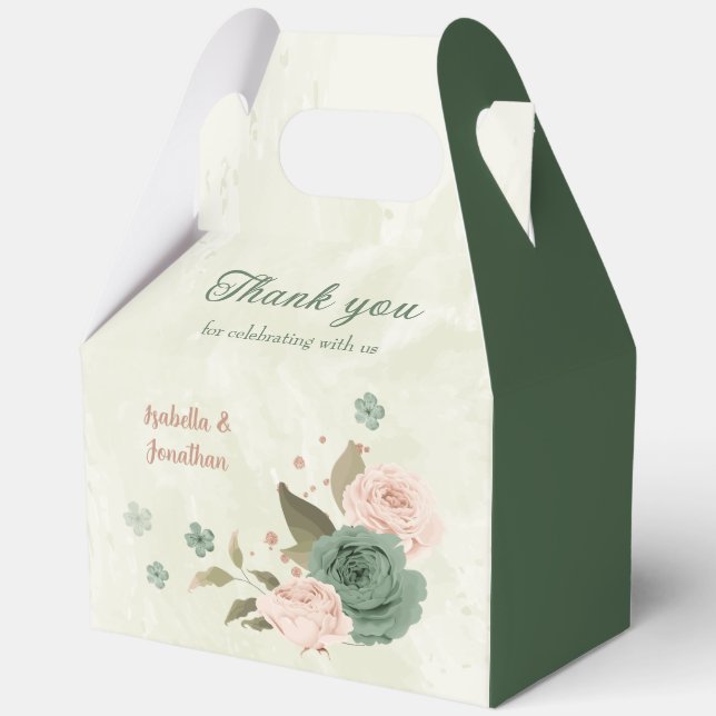 sage green blush floral wedding favour box (Front)