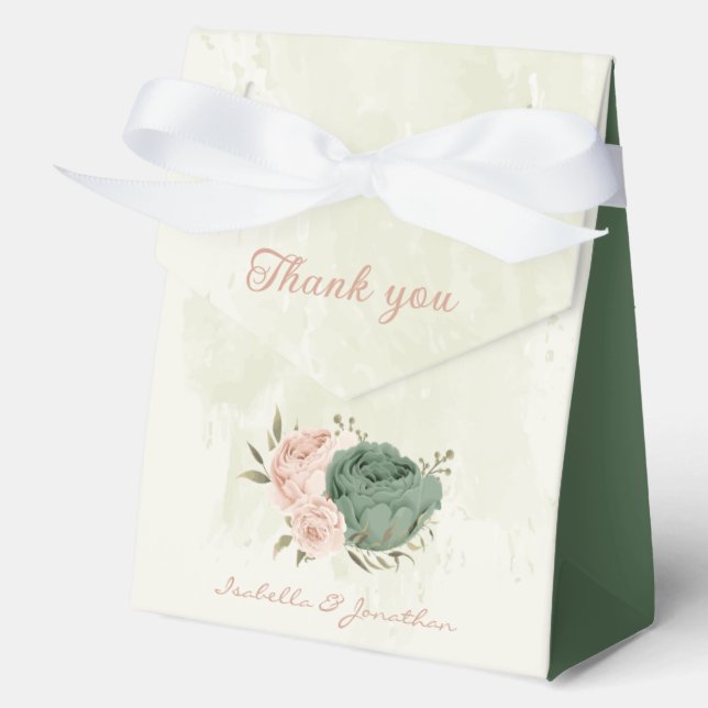 sage green blush floral wedding favour box (Front)