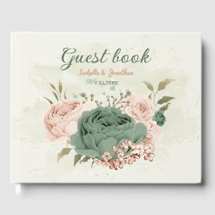 sage green blush floral wedding guest book