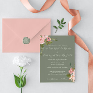 Sage Green Blush Floral Wedding Invitation
