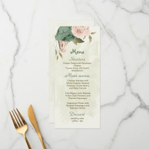sage green blush flowers botanical wedding menu