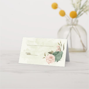 sage green blush flowers botanical wedding place card