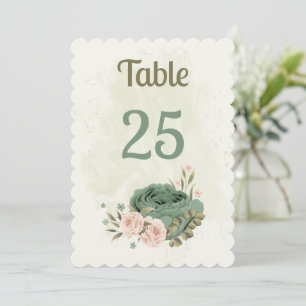 sage green blush flowers table number card