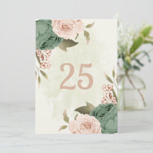 sage green blush flowers table number card