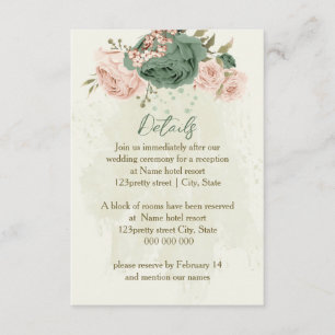 sage green blush flowers wedding details enclosure card