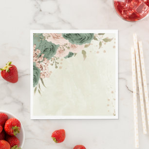 sage green blush flowers wedding napkin
