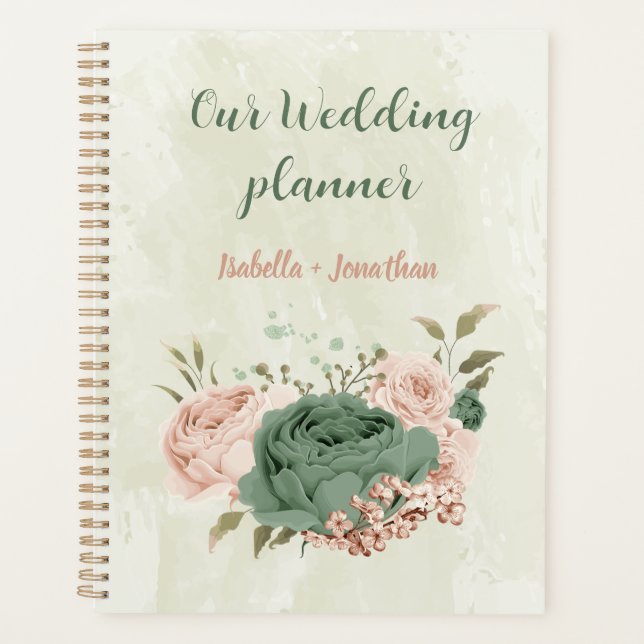 sage green blush flowers wedding planner (Front)