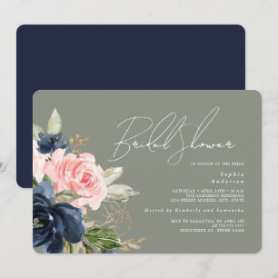 Sage Green Blush Navy Floral Bridal Shower Invitation