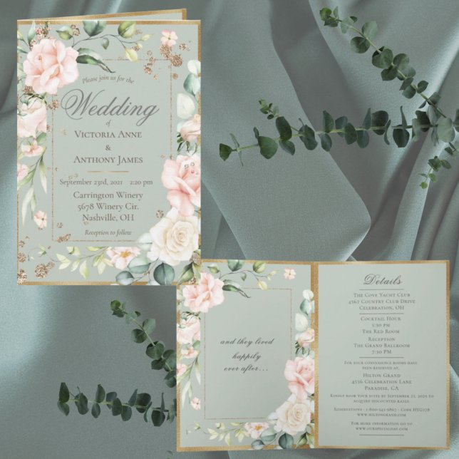 Sage Green Blush Pastel Watercolor Floral Romantic Invitation (Creator Uploaded)