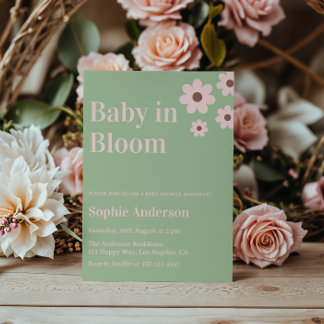 Sage Green & Blush Pink Baby in Bloom Baby Shower Invitation