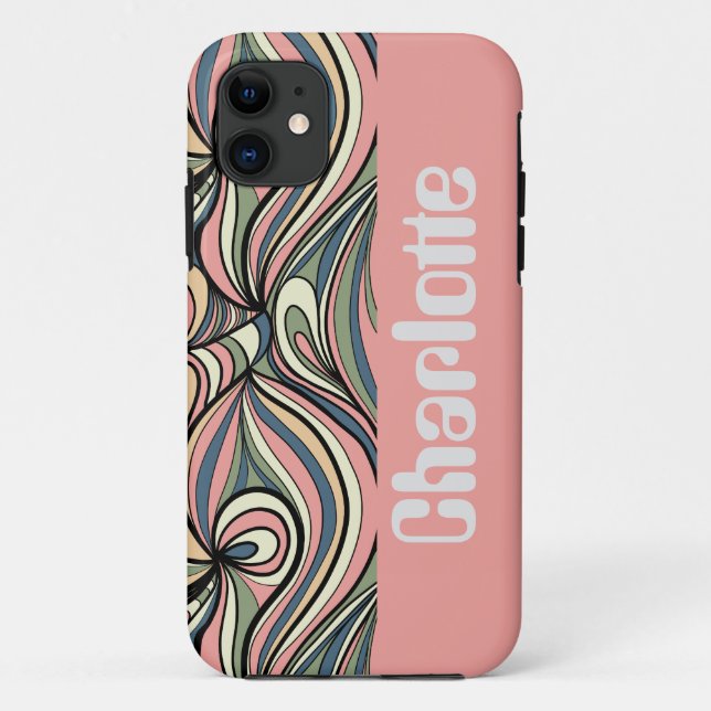 Sage Green, Blush Pink, Dusty Blue Retro Swirl  Case-Mate iPhone Case (Back)