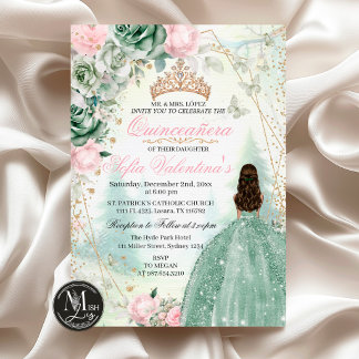 Sage Green Blush Pink Enchanted Forest 15 Anos Invitation
