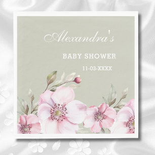 Sage Green Blush Pink Floral Roses Baby Shower Napkin